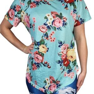 SAGE FLORAL TEE WITH SHORT SLEEVES